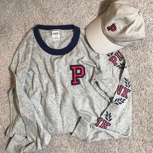 VS PINK Long Sleeve Varsity Logo & Matching hat